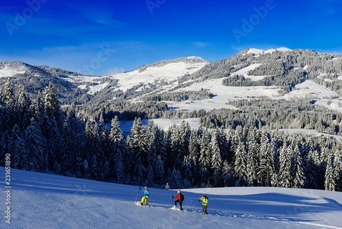 Snowshoe hikers, Gruberberg, Hopfgarten, Kitzbuheler Alps, Tyrol, Austria, Europe photo