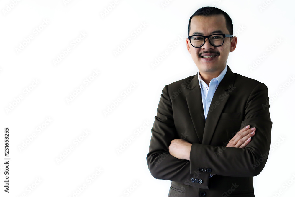 Portrait of happy adult asian businessman cross one's arm and smiling isolated in white background. Successful business or reliability people concept with copy space. Portrait of happy adult asian businessman cross one's arm and smiling isolated in white background. Successful business or reliability people concept with copy space.