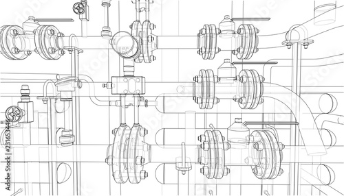 Sketch of industrial equipment. Vector