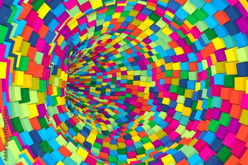 colorful tunnel abstract background with cube 3D illustration