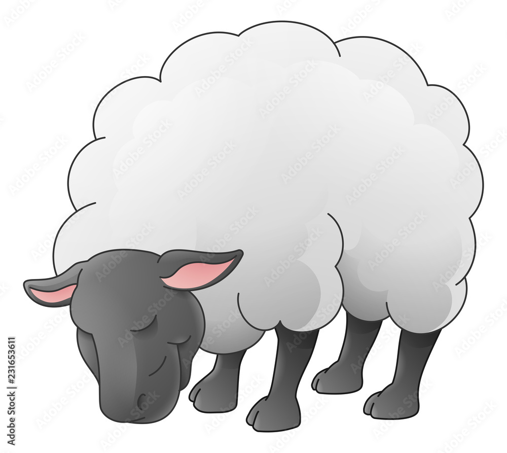 Fototapeta premium A sheep animal cute cartoon character black and white coloring illustration