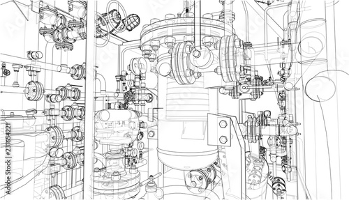 Sketch of industrial equipment. Vector