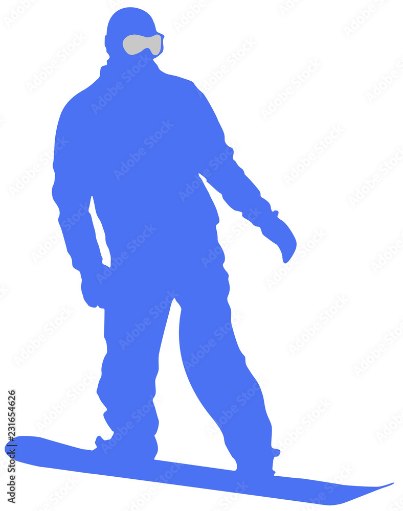 Blue Snowboarder Flat Icon on White Background Blue Snowboarder Flat Icon on White Background