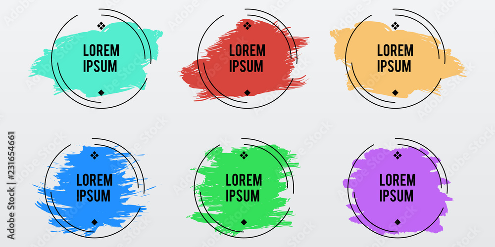 Trendy round frames on color pastel brush stroke,vector se
