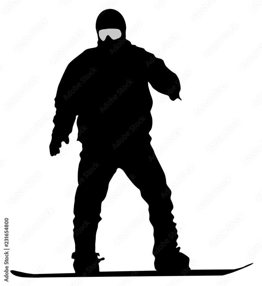 Black Snowboarder Flat Icon on White Background Black Snowboarder Flat Icon on White Background