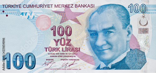 Turkish 100 lira banknote photo