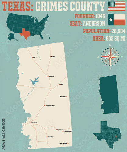 Detailed map of Grimes county in Texas, USA