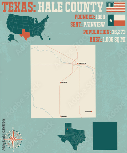 Detailed map of Hale county in Texas, USA