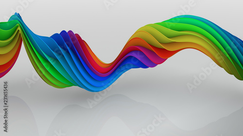 Rainbow spectrum twisted spiral shape 3D render illustration