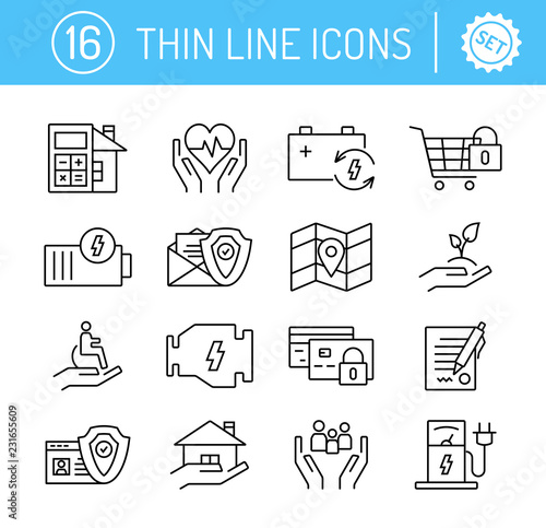 Thin line vector editable stroke icons set