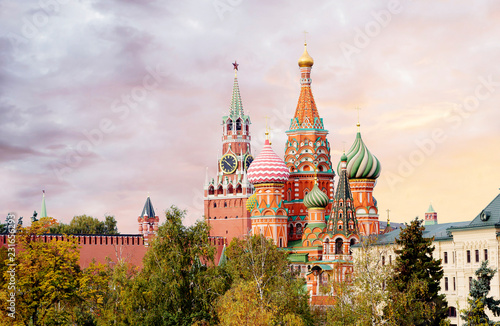 Moscow, Russia, St. Basil's Cathedral on Red Square. This is one of the most beautiful and ancient temples in Moscow, the most important decoration of Red Square.