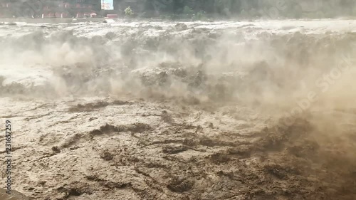 Slow motion and closeup of Hukou waterfall and Yellow River, Shanxi province, China
