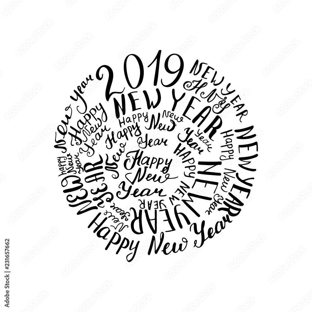 2019 New Year. Handwritten words Vector illustration christmas 2019 New Year. Handwritten words Vector illustration christmas