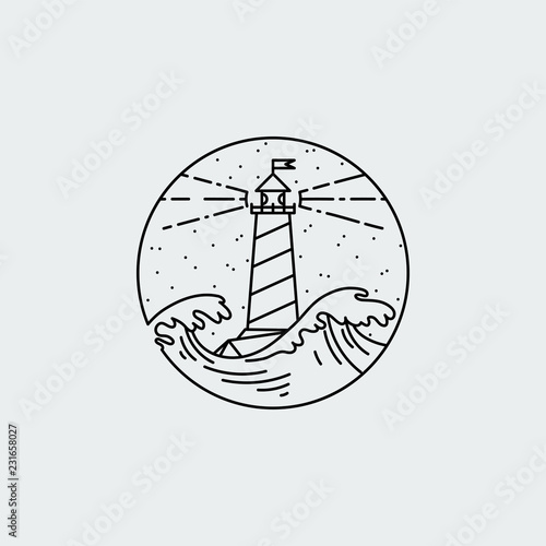 7291836 Vintage illustration of thin line sea beacon icon.