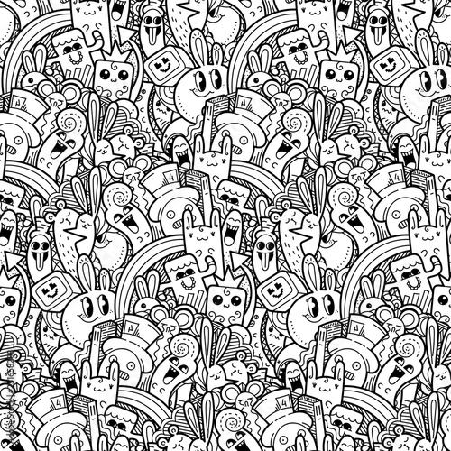 7291841 Funny doodle monsters seamless pattern for prints, designs and coloring books