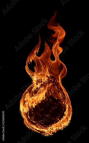 fire - a ring created by the flame and large burning flames on a black background