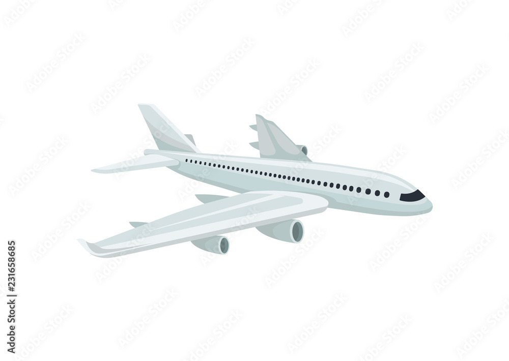Passenger aircraft. Air transportation. Travel theme. Flat vector element for promo poster or banner of tourist agency
