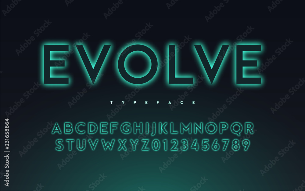 Vector trendy neon light or eclipse style glowing font design, a - obrazy, fototapety, plakaty 