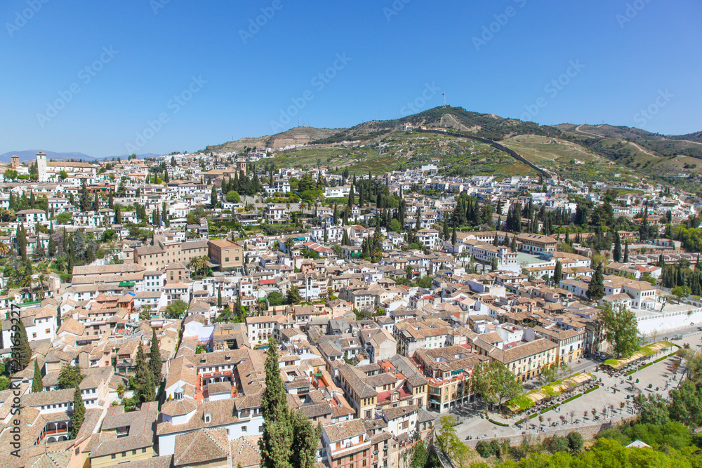 Granada Spain - View of over the city. Granada is a historic city in Spain and a popular tourist destination