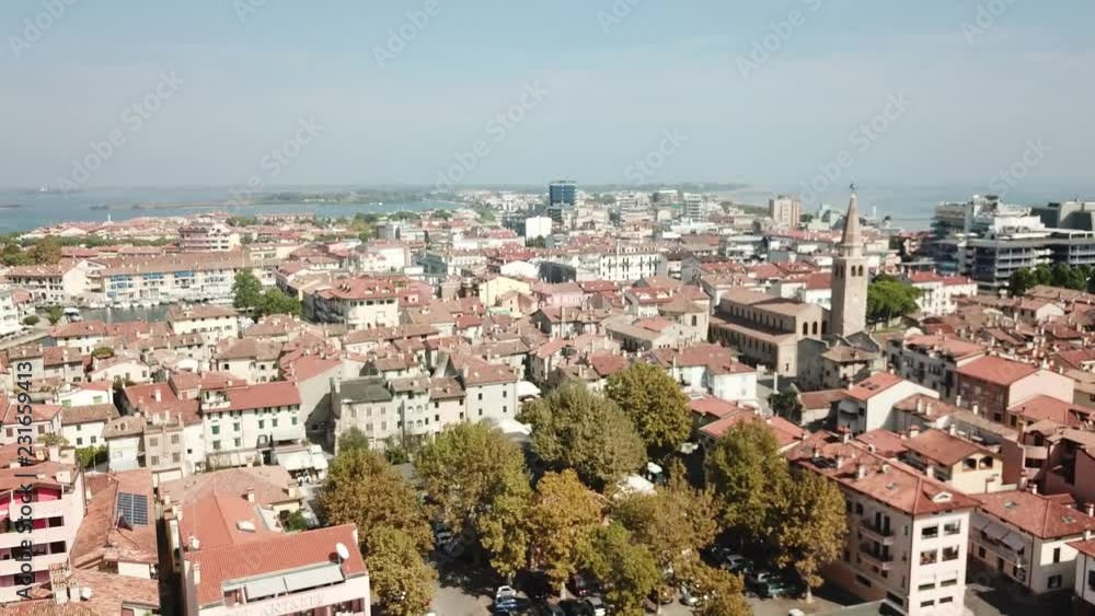 Aerial approach of Basilica in Grado, Italy. Aerial approach of Basilica in Grado, Italy.