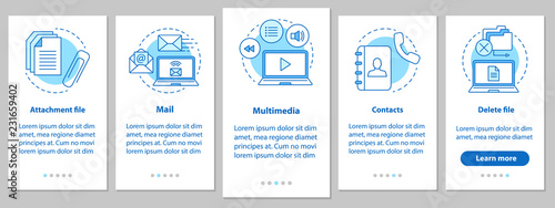 Digital software onboarding mobile app page screen with linear c
