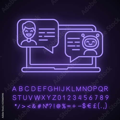Support chatbot neon light icon