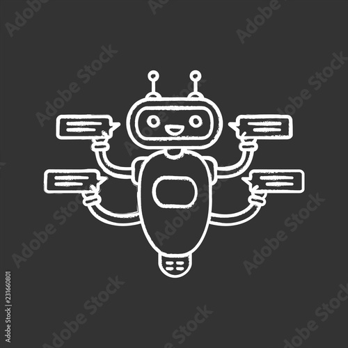 Chatbot with four speech bubbles chalk icon