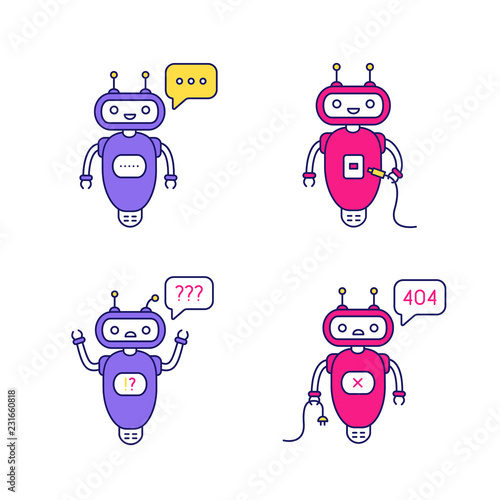 Chatbots color icons set