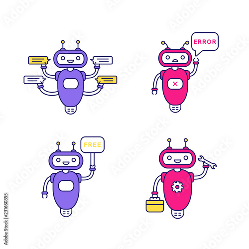 Chatbots color icons set