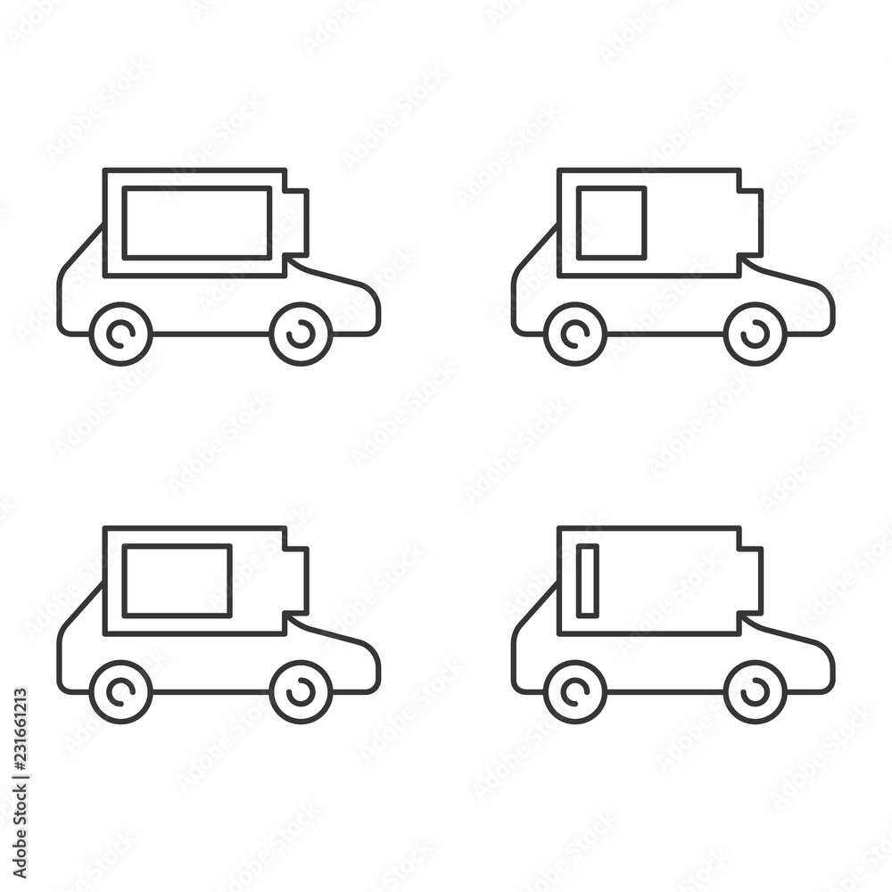 Electric car battery charging linear icons set Electric car battery charging linear icons set