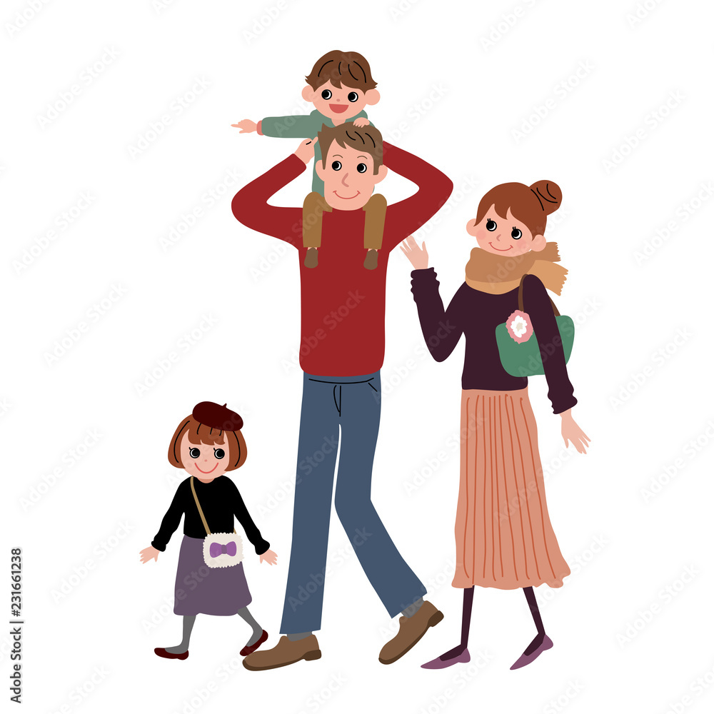 家族 子育て 4人 イラスト Stock Vector Adobe Stock