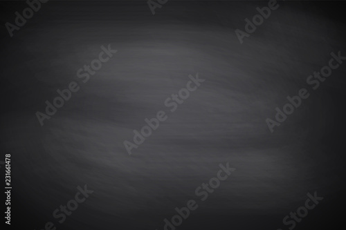 Chalkboard, texture. Black empty chalkboard background, surface and texture with copy space. Template for restaurant, cafe, design menu at the wall or for school theme. Vector Illustration