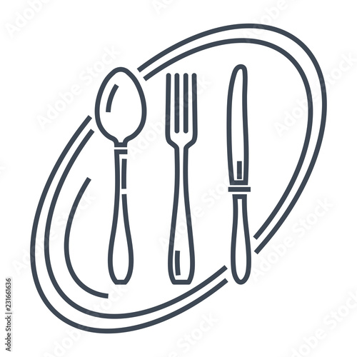 thin line icon restaurant, plate, spoon, fork, knife