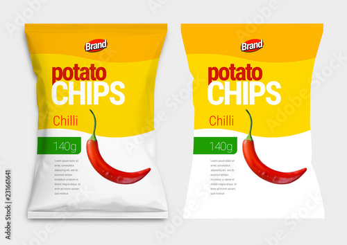 White realistic mockup for Polyethylene bag chips, Breakfast cereals and other products.
