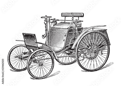 Old car (automobile) / vintage illustration from Meyers Konversations-Lexikon 1897