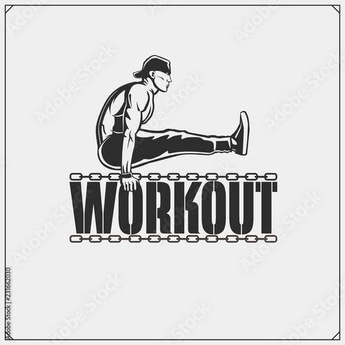 Vector Street Workout and fitness emblem with athletes.