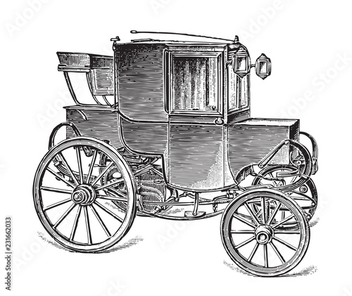Old car (automobile) / vintage illustration from Meyers Konversations-Lexikon 1897