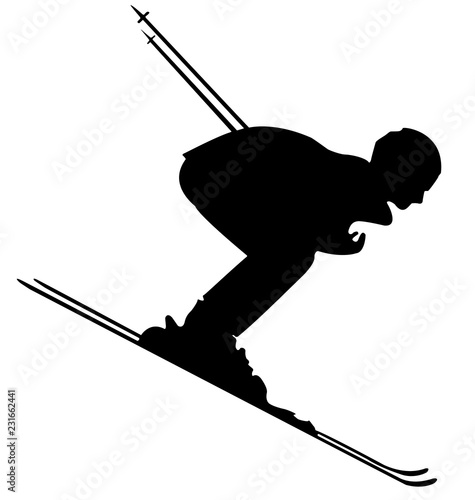 Black Skier Flat Icon on White Background