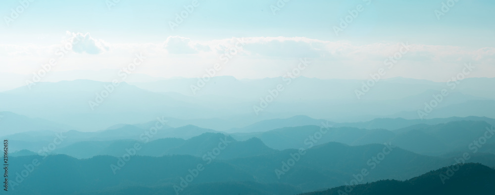 view of Panorama mountain range layer and the sky