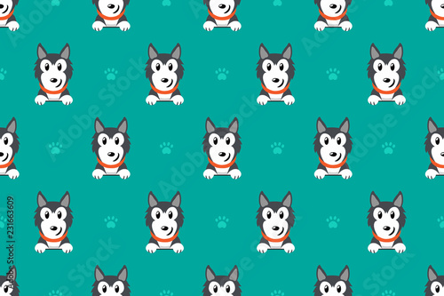 Vector cartoon character siberian husky dog seamless pattern