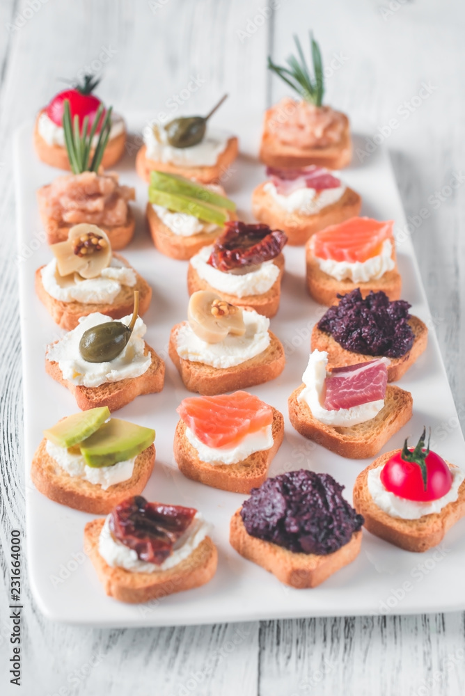 Crostini with different toppings Crostini with different toppings