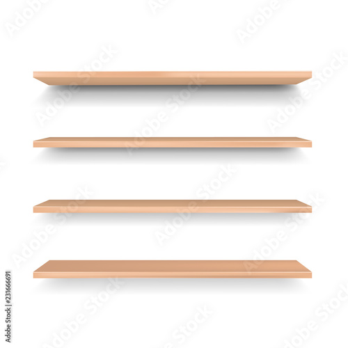 Emply Wooden Shelf Isolated White Background