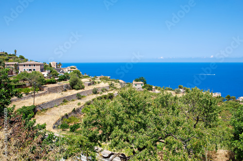 Island scenery, seascape of Mallorca Spain. Idyllic coastline of Majorca, Mediterranean Sea on sunny day