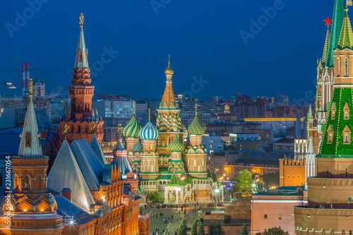 St. Basil's Cathedral on Red Square in Moscow City, St. Basil's Cathedral famous place in russia at sunset in autumn, Moscow, Russia. photo