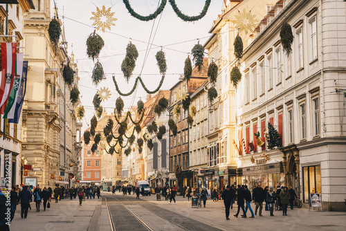 Graz city streets Christmas Advent decorations