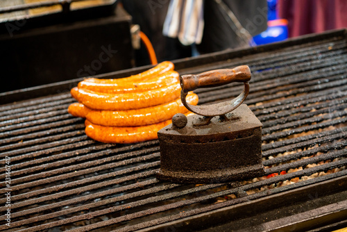 Photography Vienna street food traditional sausages sold in the Christmas Market