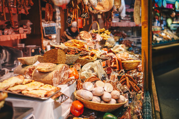 Traditional food Christmas Market shop in Vienna advent fairs