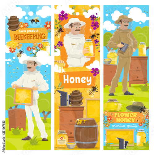 Honey from beekeeping farm, beekeeper