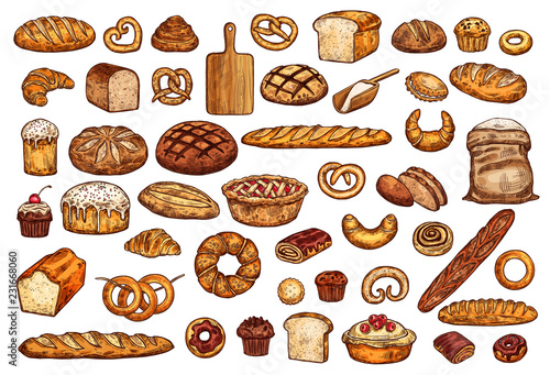 Pastry shop products bread and bakery