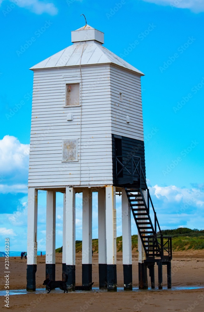 Burnham  on sea  light house  on beach 